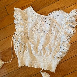 MISA L’os Angeles, white/ cream Eyelet top, size Small